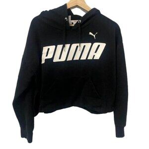 Puma Cropped Logo Black Sweatshirt Hoodie Size L